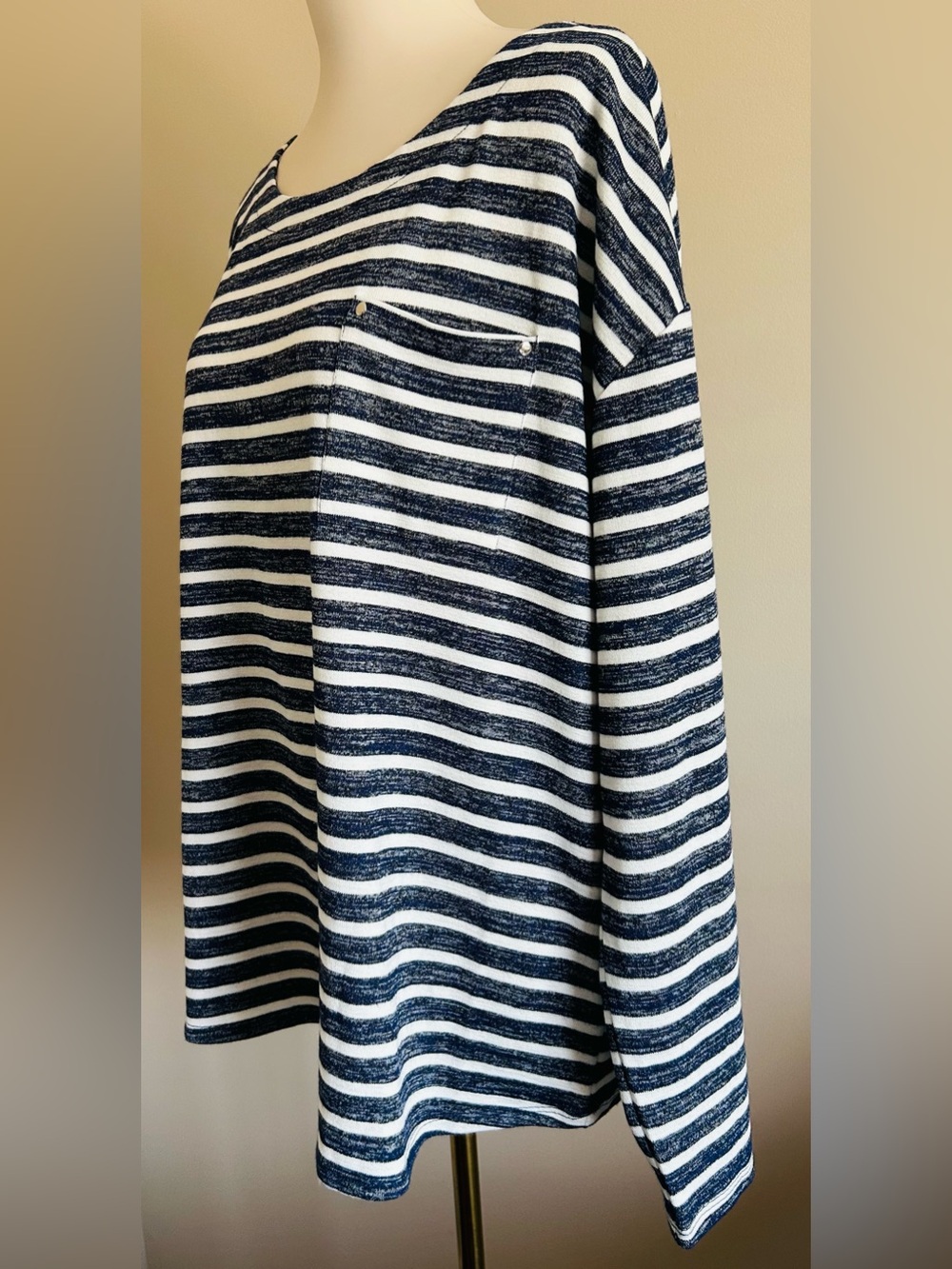 NWT- Laura Long-Sleeved Tee in Navy/White Stripe - Picture 5 of 9